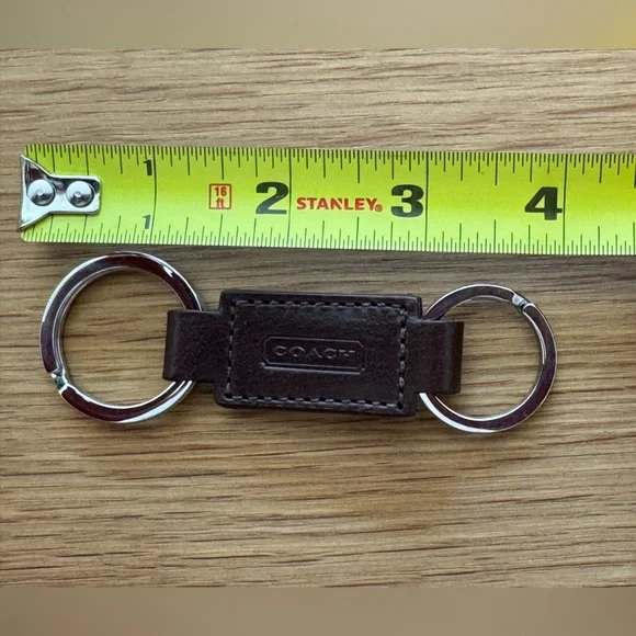 Coach Brown Leather Double Key Ring Keychain w/ Dust Bag - Picture 3 of 4